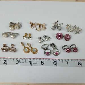 12 pair vintage screw back and clip on rhinestone earrings – SIGNED